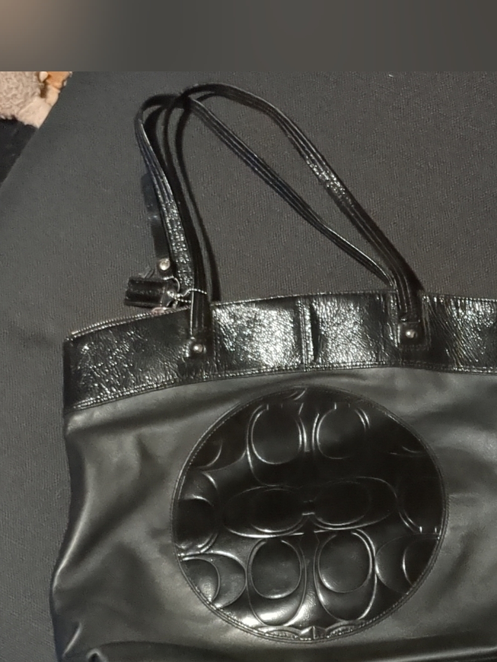 Coach Black Embossed Circle Tote